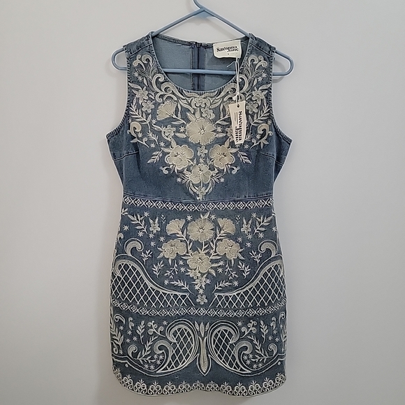 Savanna Jane Dresses & Skirts - Savanna Jane Denim Blue Sleeveless Embroidered Mini Dress